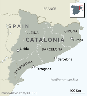 Map showing the location of Catalonia within Spain