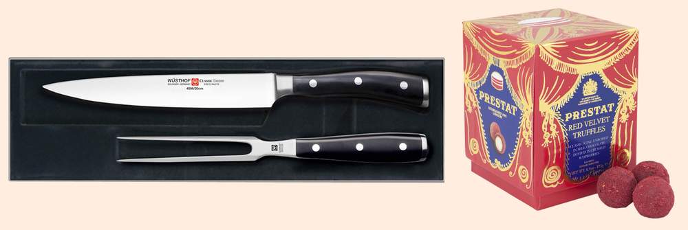 Wusthof Ikon carving set, £173, boroughkitchen.com;&amp;nbsp;red velvet truffles, £13, prestat.co.uk