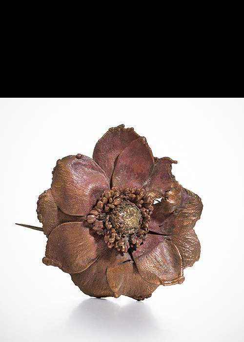 Claude Lalanne’s Orchid brooch in galvanised copper. Courtesy Louisa Guinness Gallery