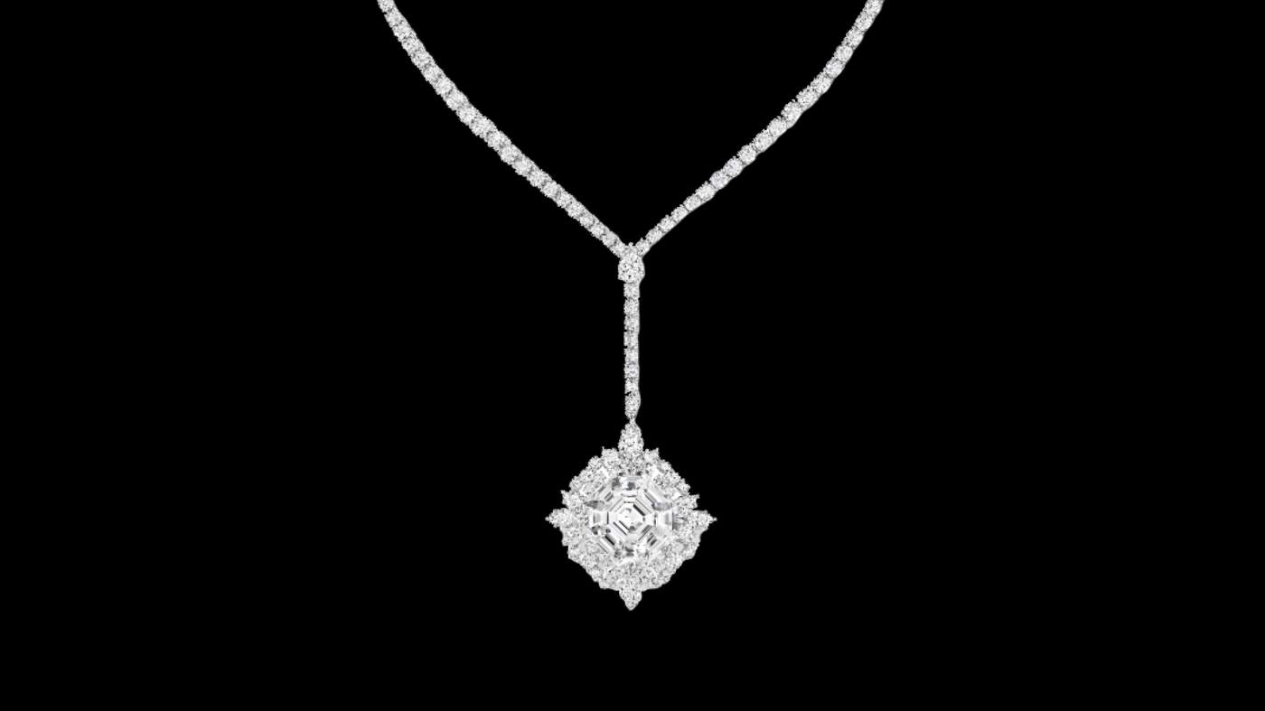 Harry Winston Incredibles diamond pendant set with a 31 carat colourless, flawless square emerald-cut diamond centre stone