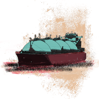 illustration of a ship carrying liquefied natural gas
