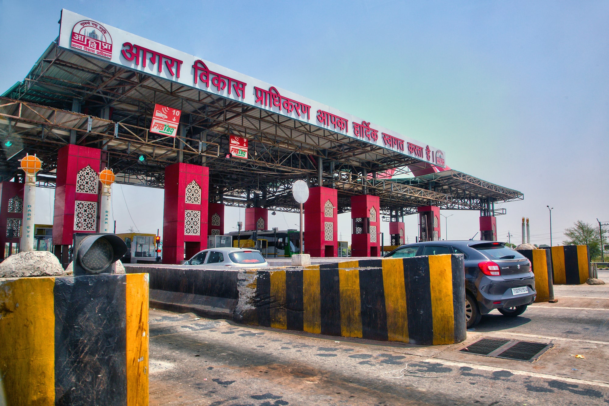Toll booths along the Yamuna Expressway in Uttar Pradesh, India