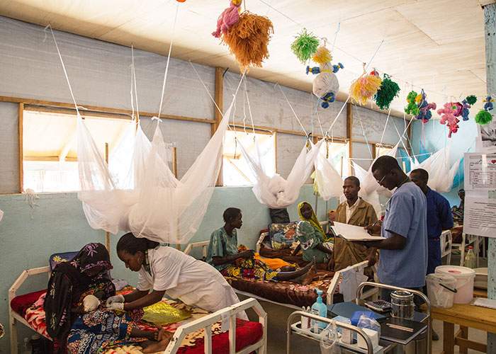 One of the wards in Mora, with decorations hanging from the ceiling