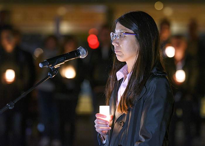 Dr Joanne Liu, head of MSF, speaks at the launch of the #NotATarget campaign in October. It will highlight the number of attacks on medical centres in Syria and Yemen Getty Images