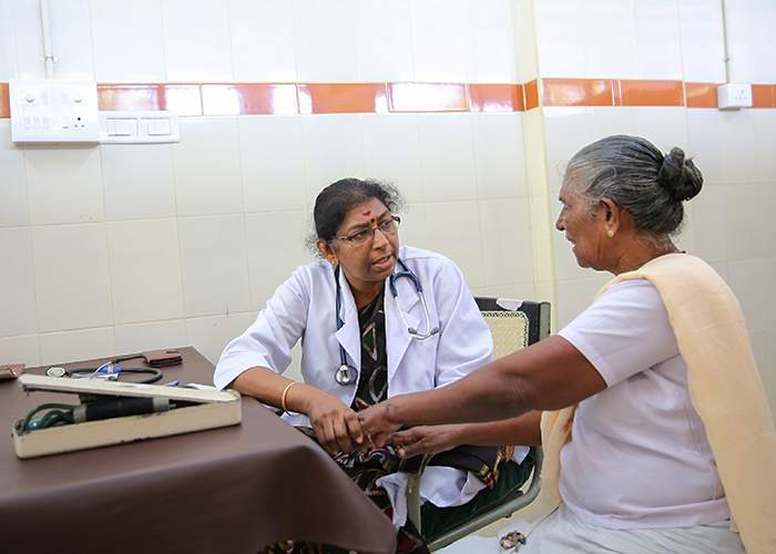 Dr Suma Krishnasastry talks to a patient at Alleppey’s TD Medical College