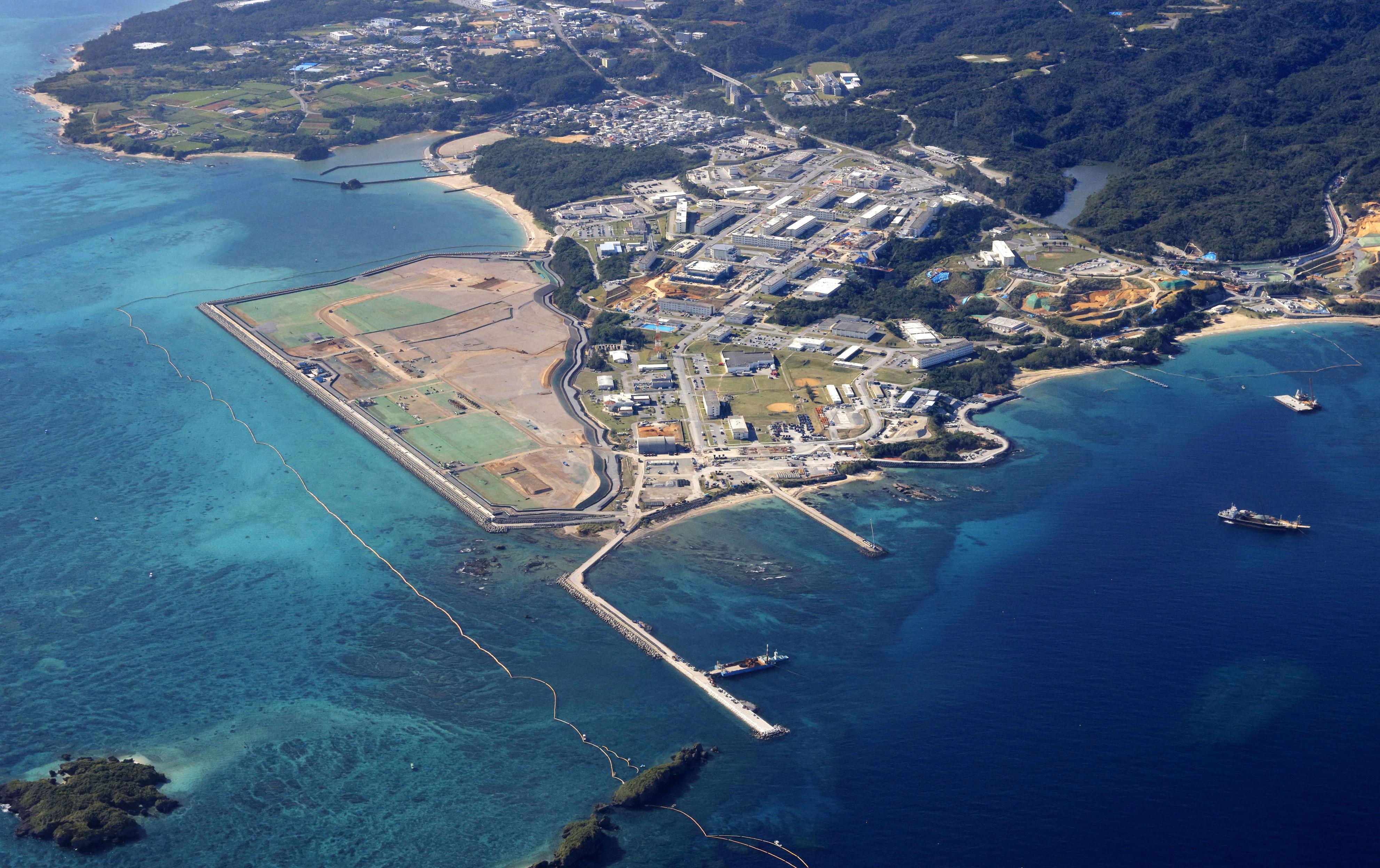 An overhead of a US military base on a small Japanese island in Okinawa