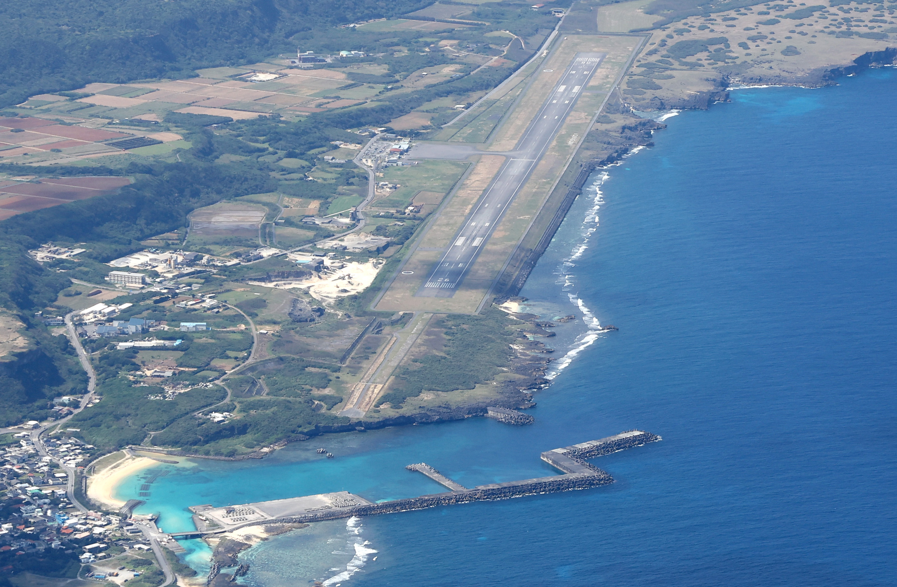 An overhead of a US military base on a small Japanese island in Okinawa