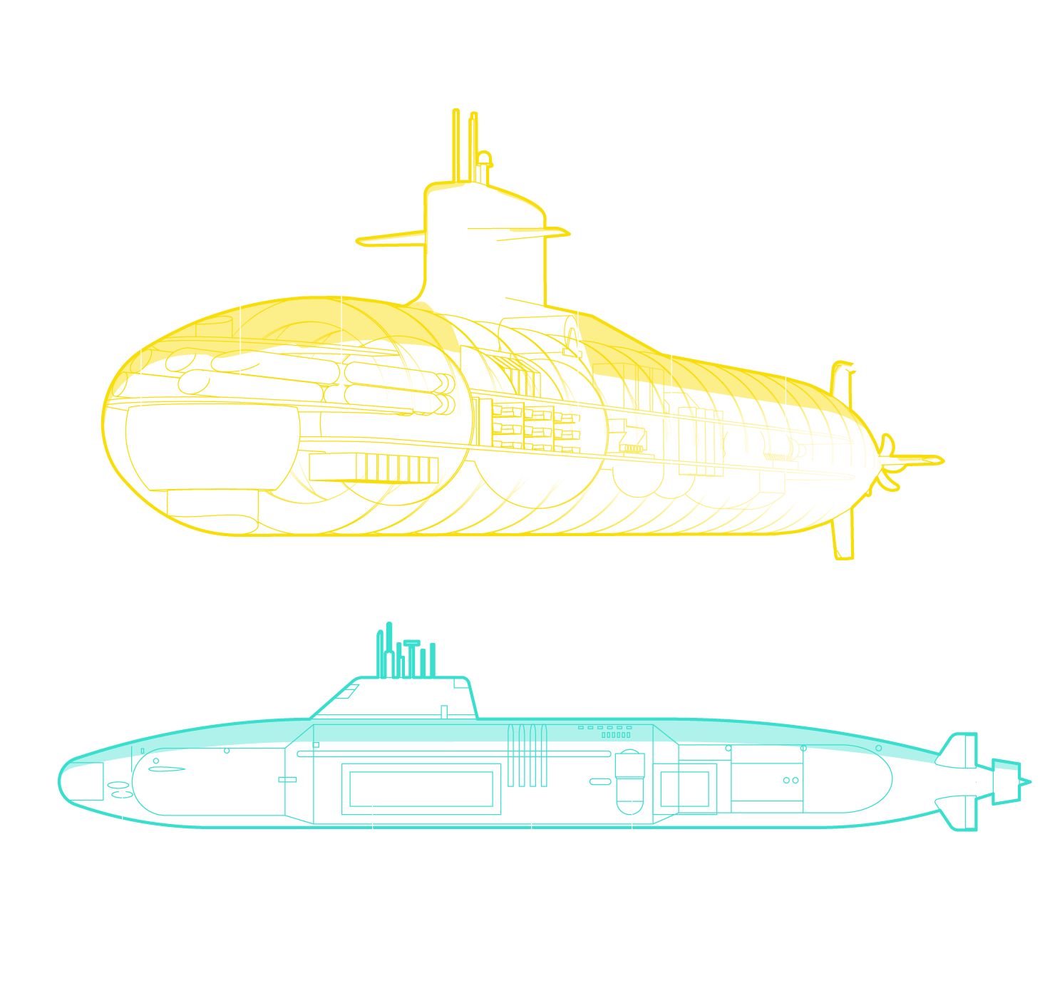 Illustration of China's new Type 093 nuclear-powered submarine and the planned AUKUS attack submarine