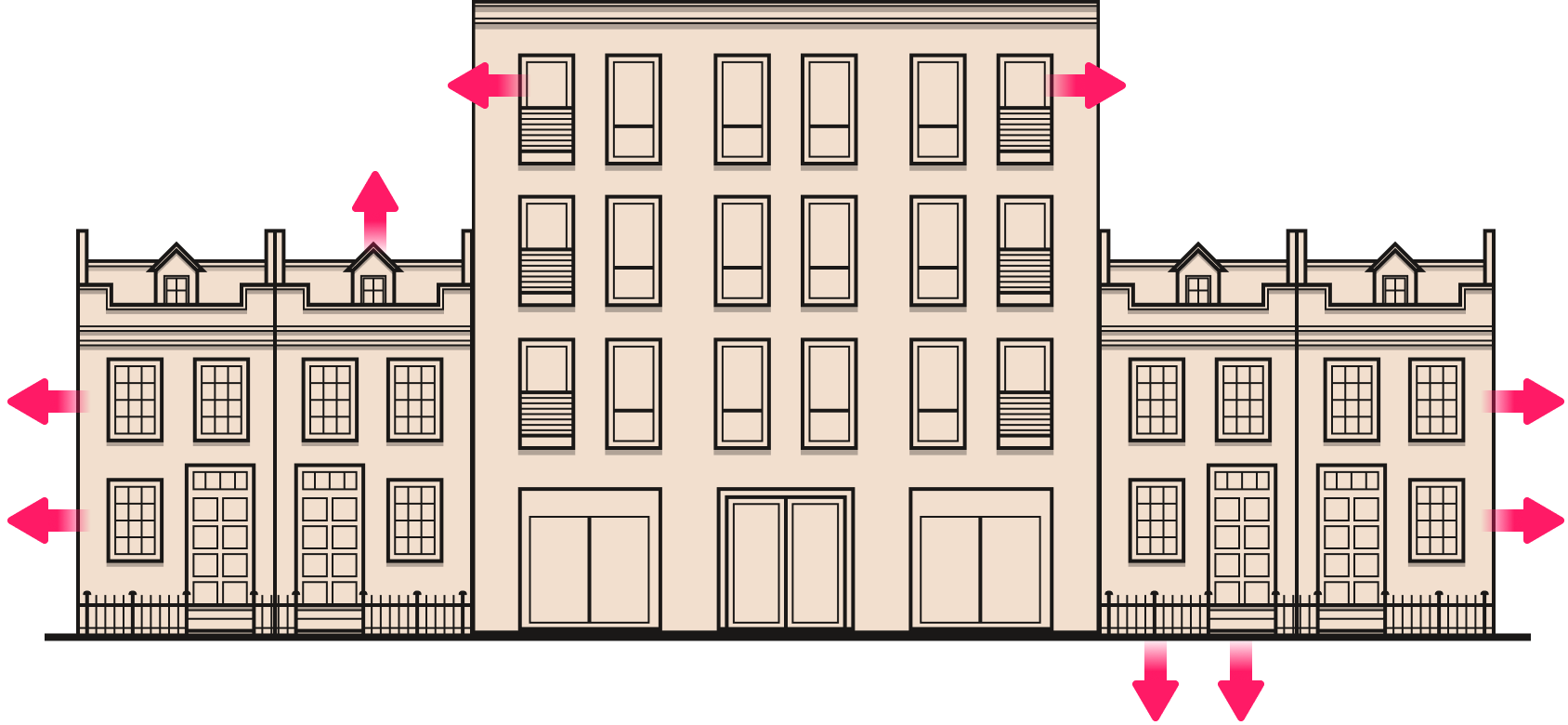 Illustration of buildings that have heat loss