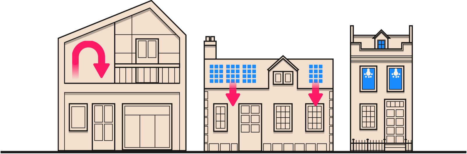 Illustration of buildings that have energy efficiency upgrades