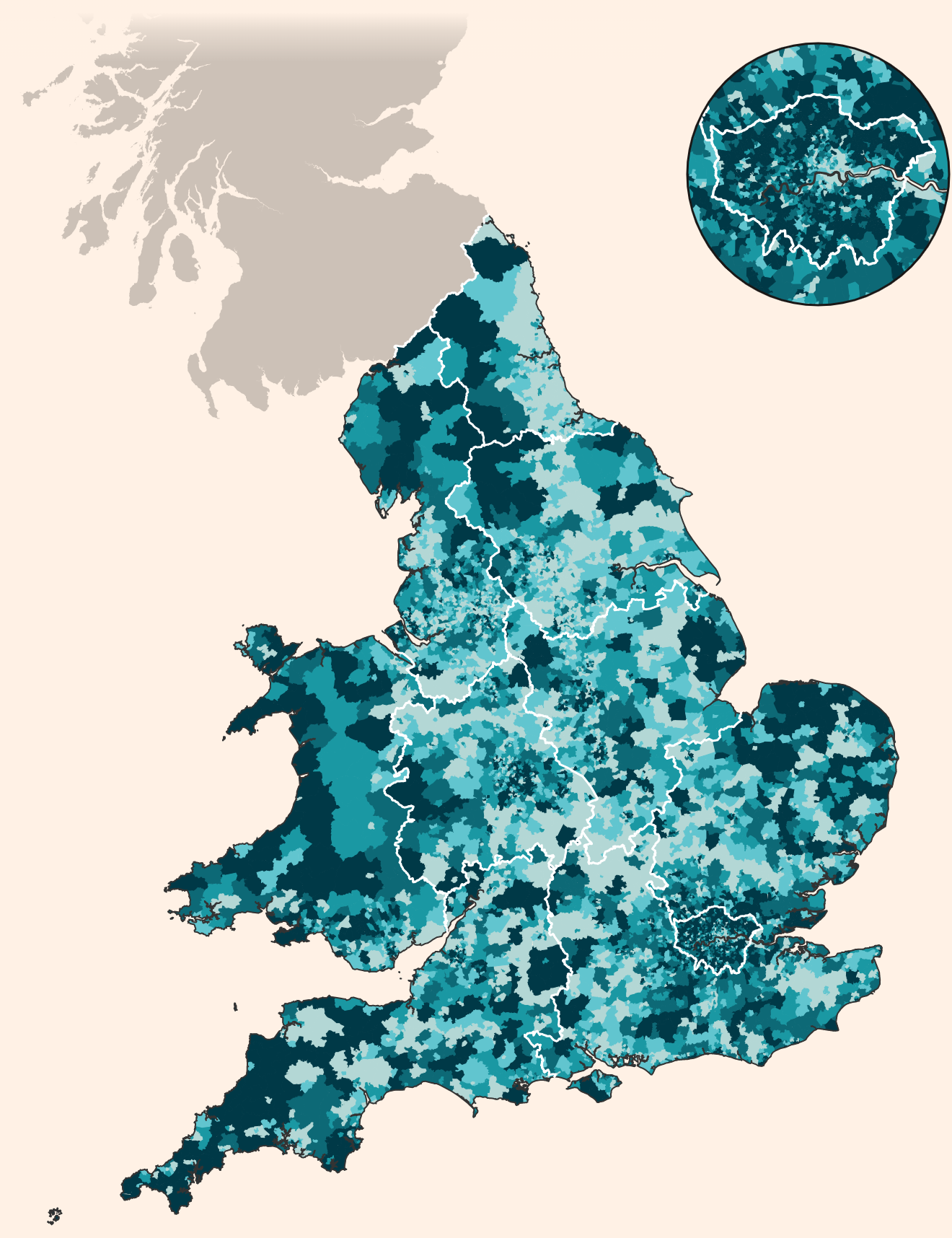 Map of England and Wales showing energy saving potential in different areas