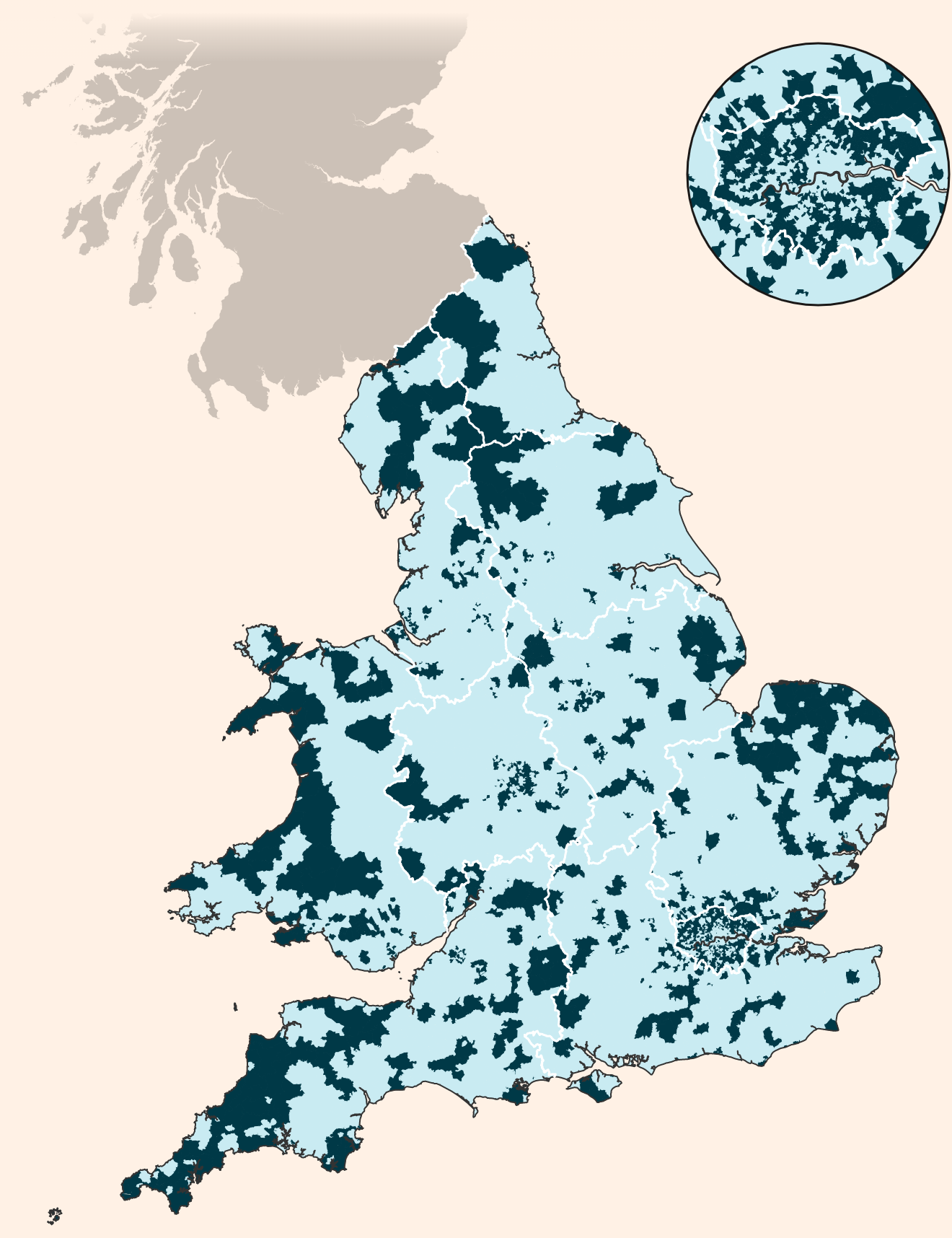 Map of England and Wales highlighting those areas with the highest energy saving potential