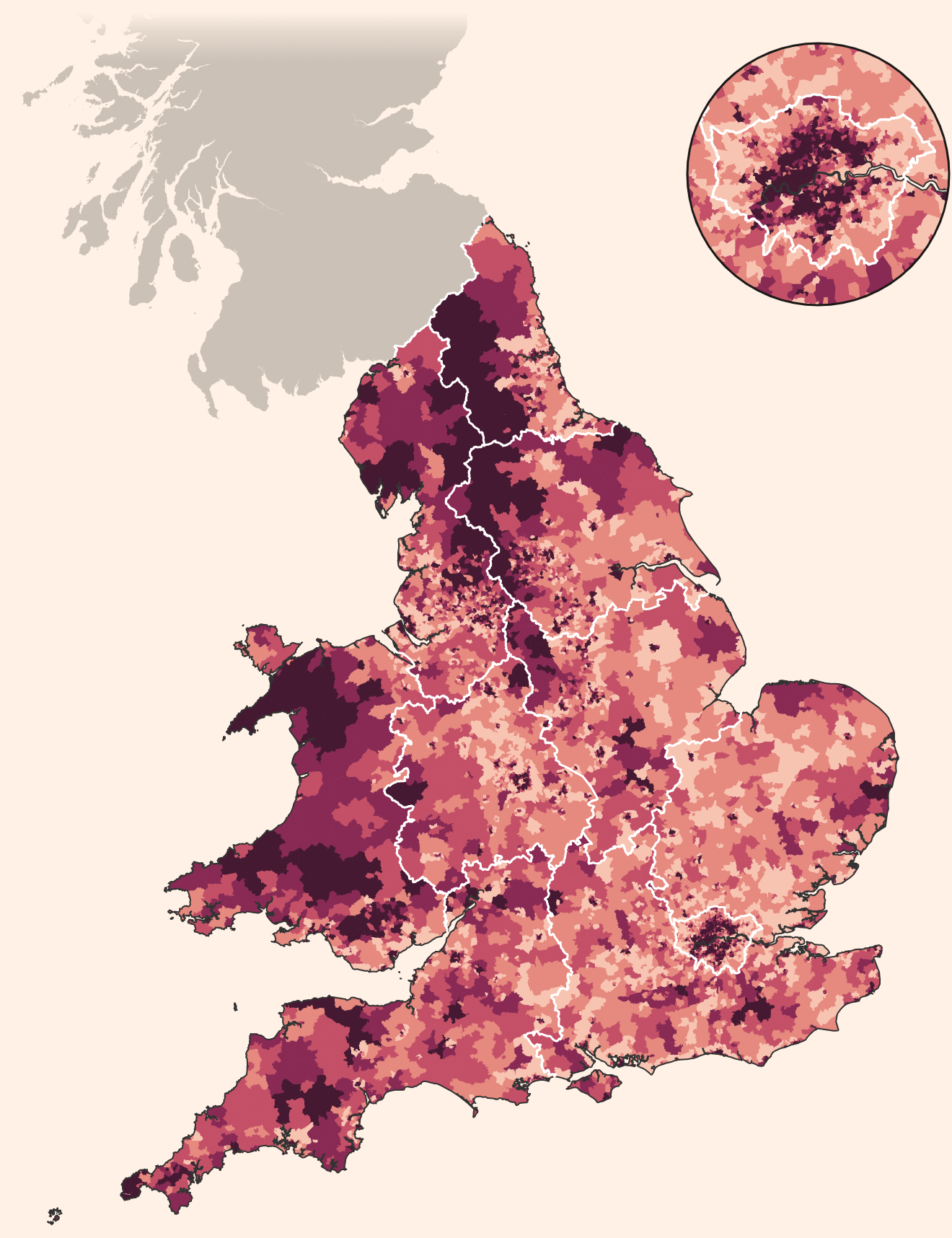 Map of England and Wales showing the average age of homes